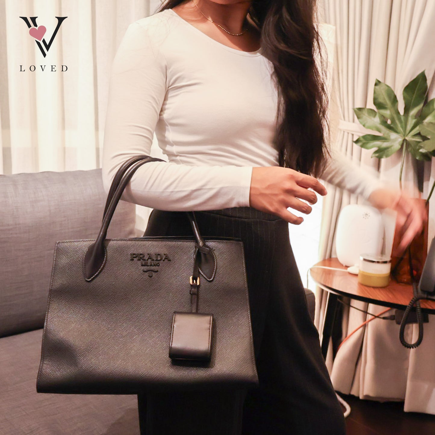Black Saffiano Lux Leather Monochrome Tote