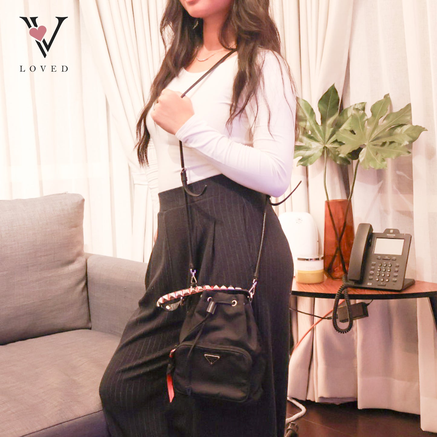 Studded New Vela Tessuto Nylon Bucket Bag