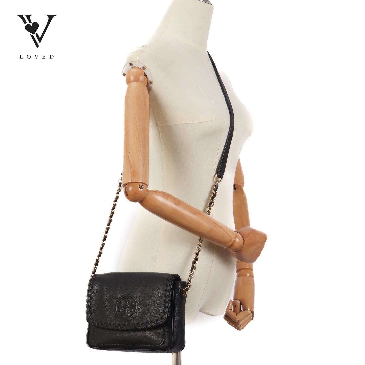 Black Leather Marion Flap Crossbody Bag
