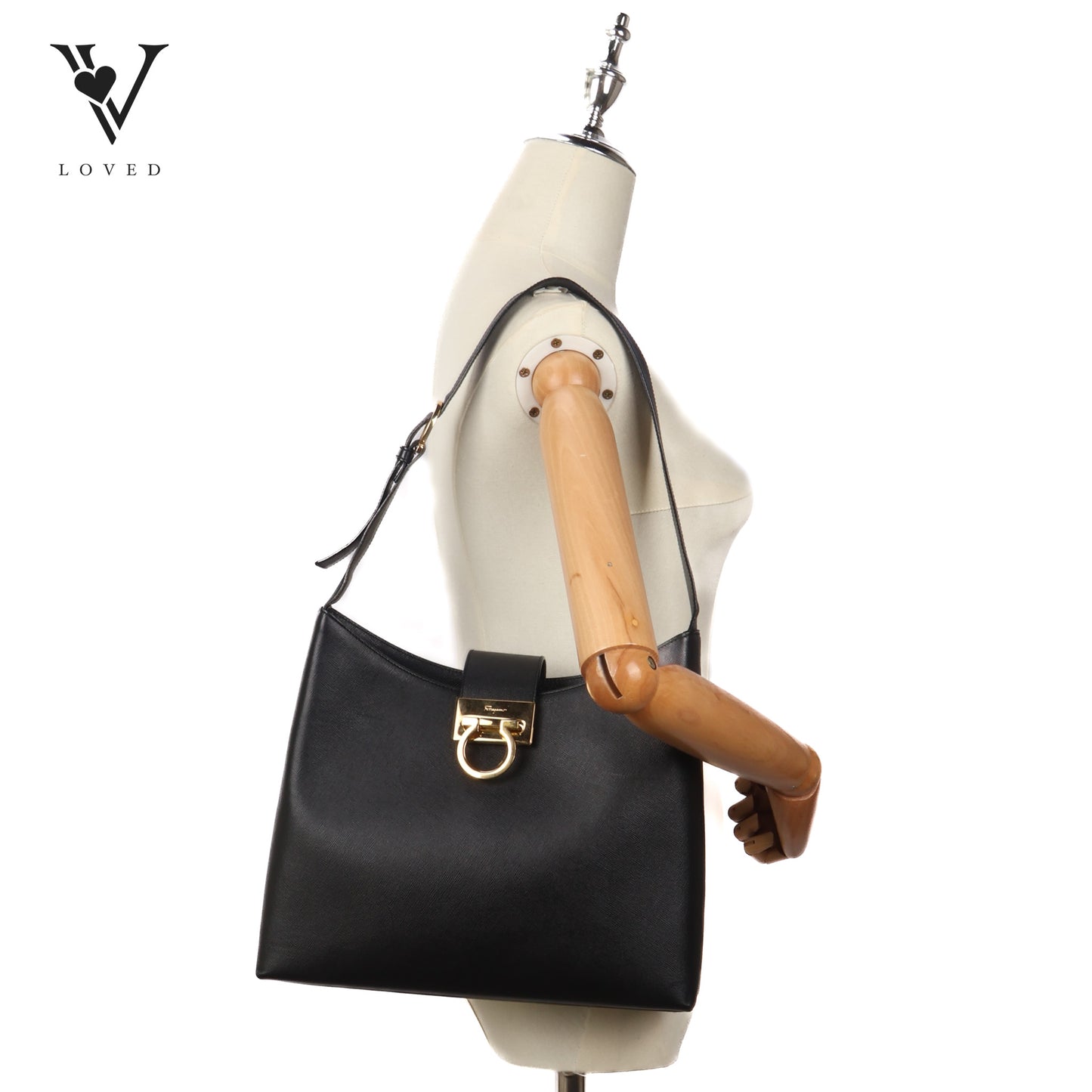 Gancio Hobo Bag In Black Saffiano Leather