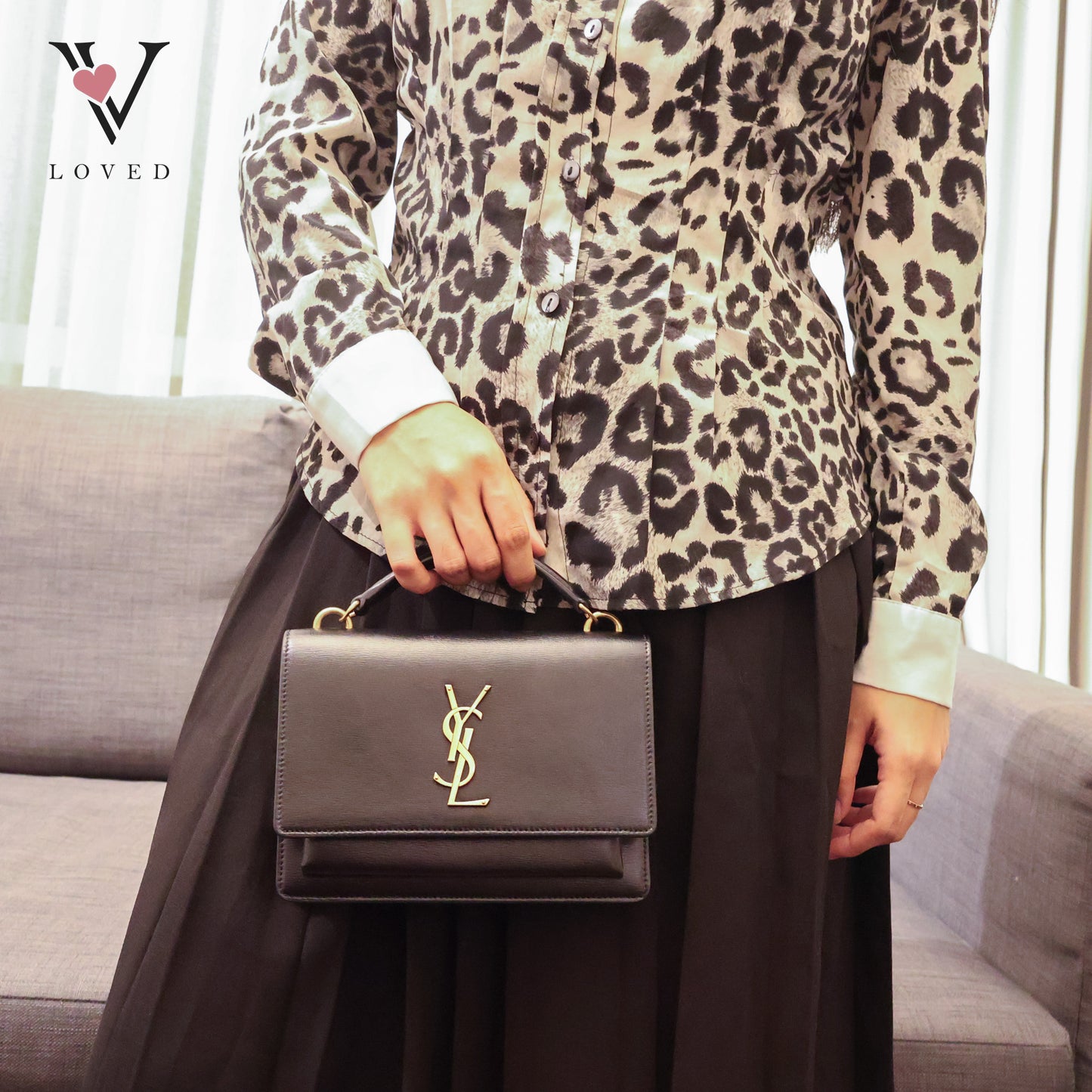 Black Leather Sunset Chain Shoulder Bag