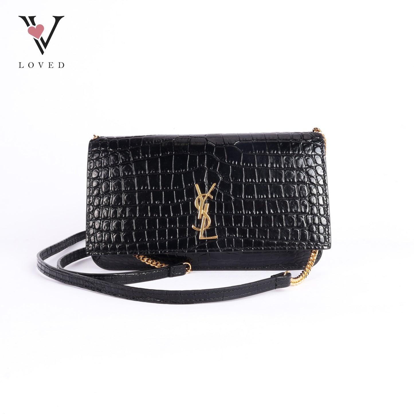 Cassandre Phone Holder In Shiny Crocodile-Embossed Leather