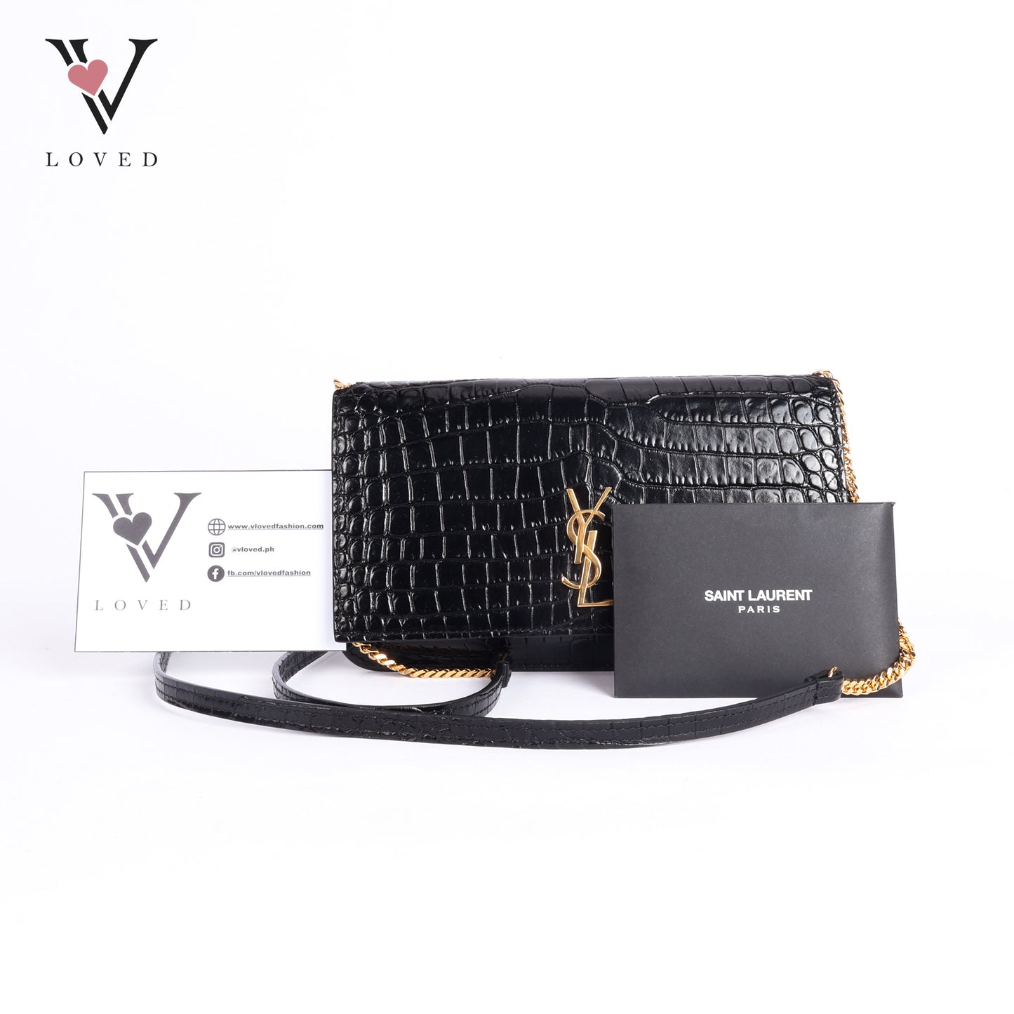 Cassandre Phone Holder In Shiny Crocodile-Embossed Leather