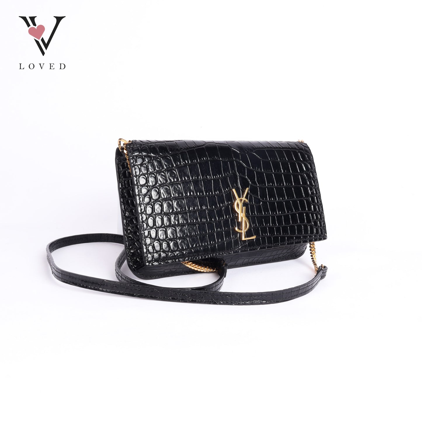 Cassandre Phone Holder In Shiny Crocodile-Embossed Leather