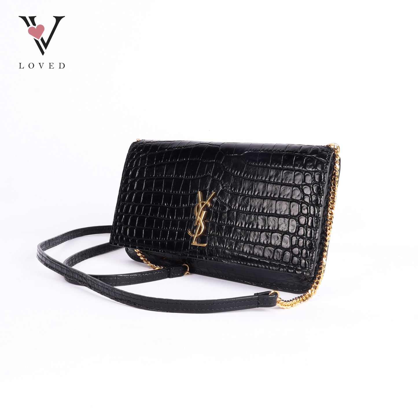 Cassandre Phone Holder In Shiny Crocodile-Embossed Leather