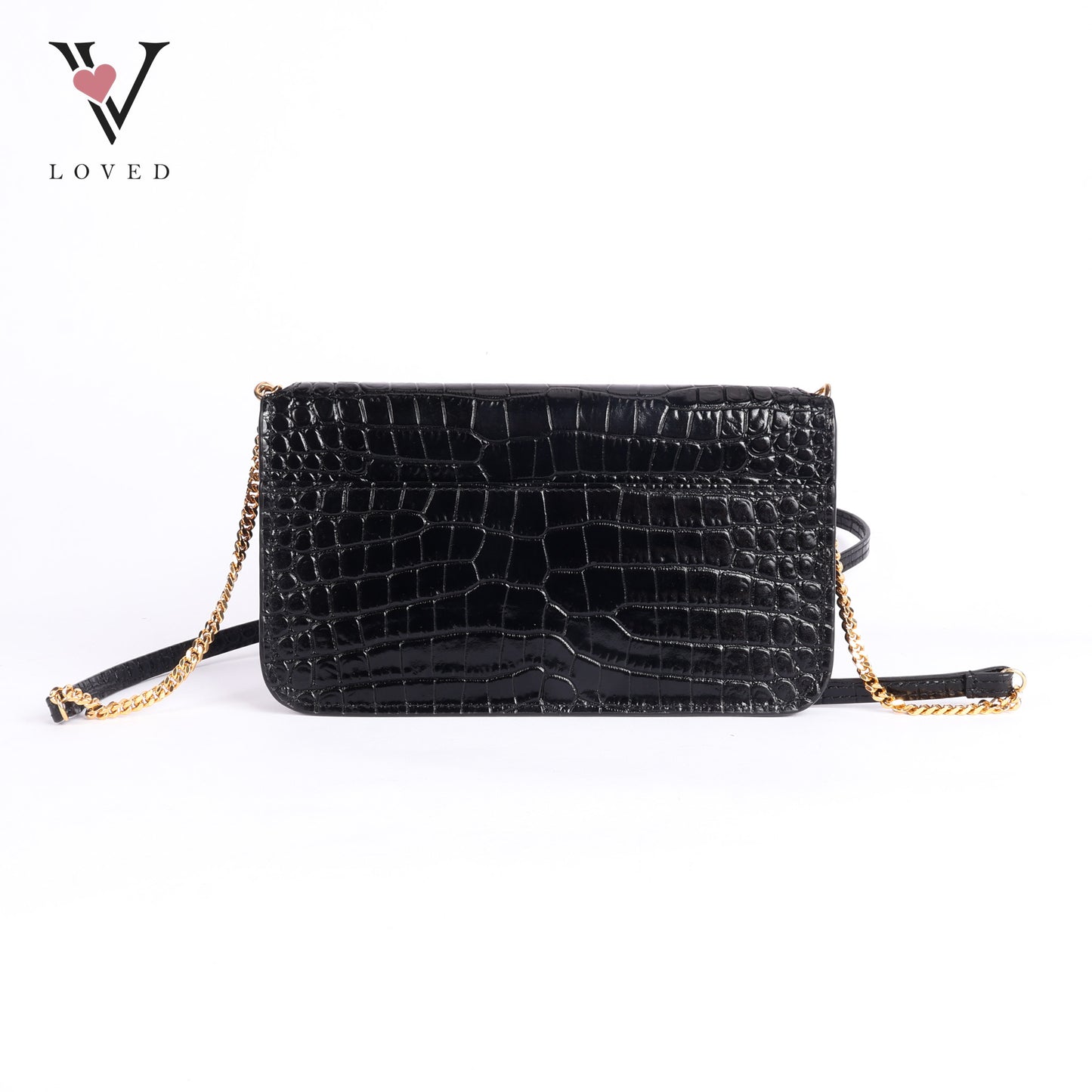 Cassandre Phone Holder In Shiny Crocodile-Embossed Leather