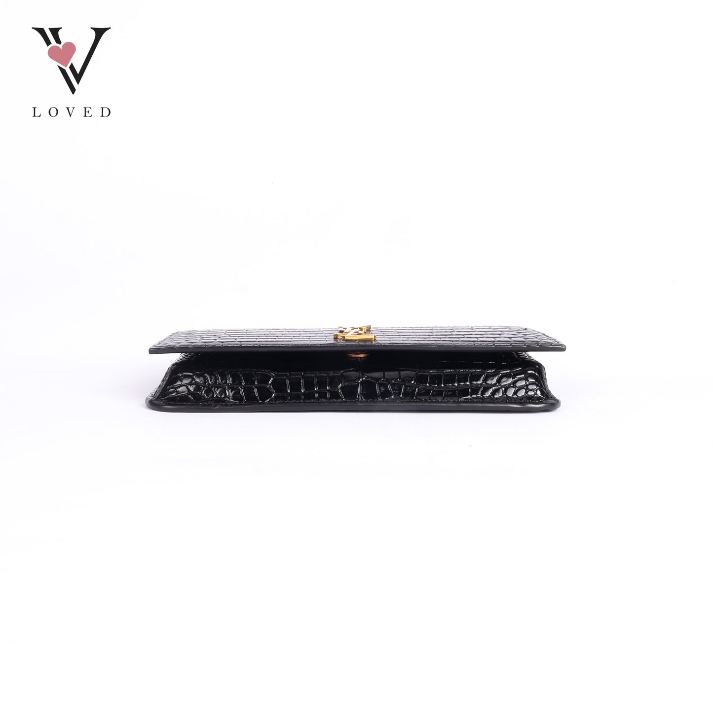 Cassandre Phone Holder In Shiny Crocodile-Embossed Leather