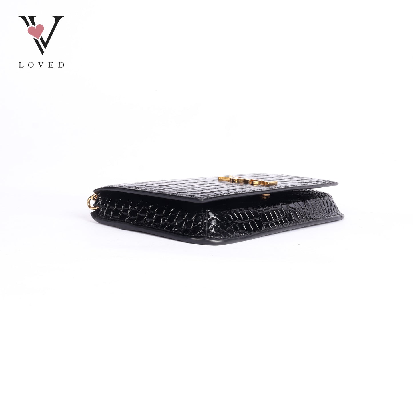 Cassandre Phone Holder In Shiny Crocodile-Embossed Leather