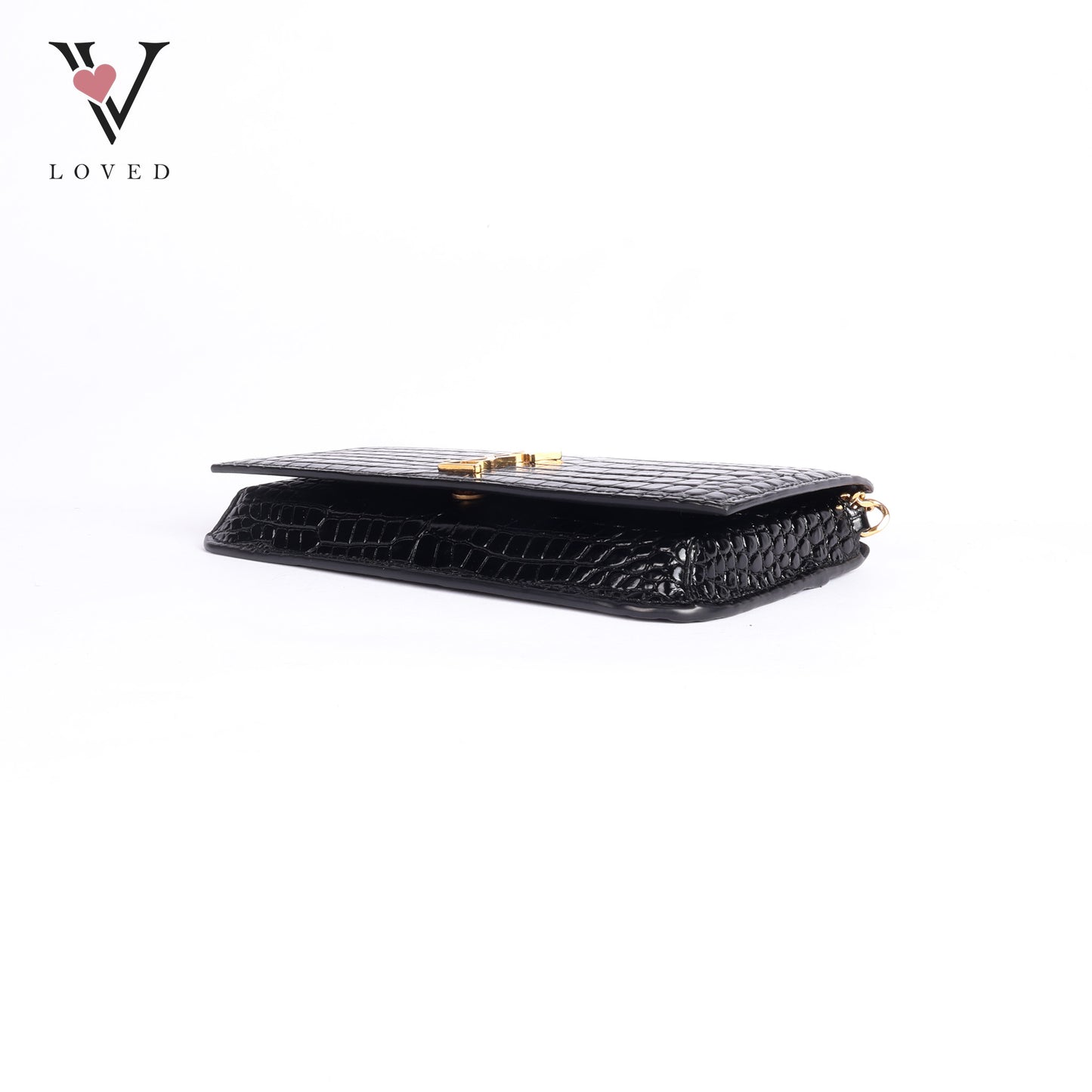 Cassandre Phone Holder In Shiny Crocodile-Embossed Leather
