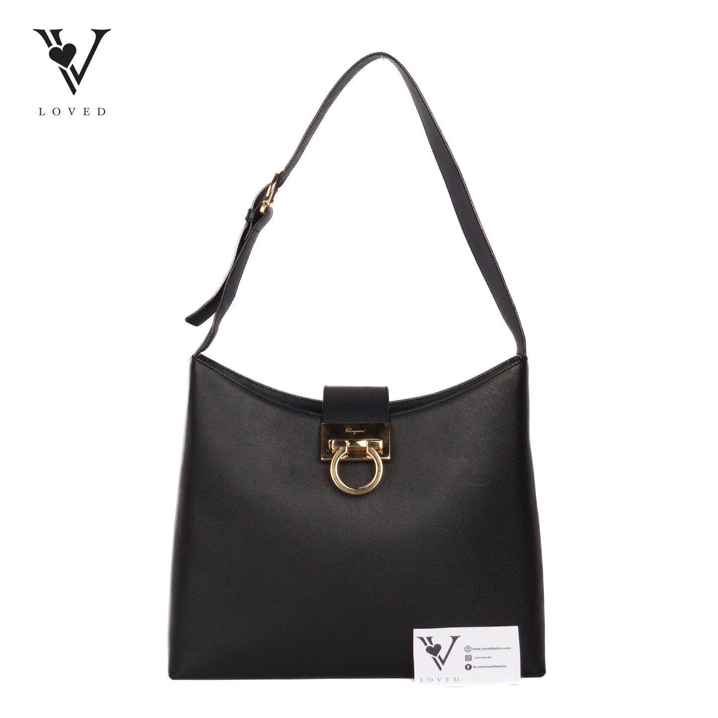 Gancio Hobo Bag In Black Saffiano Leather
