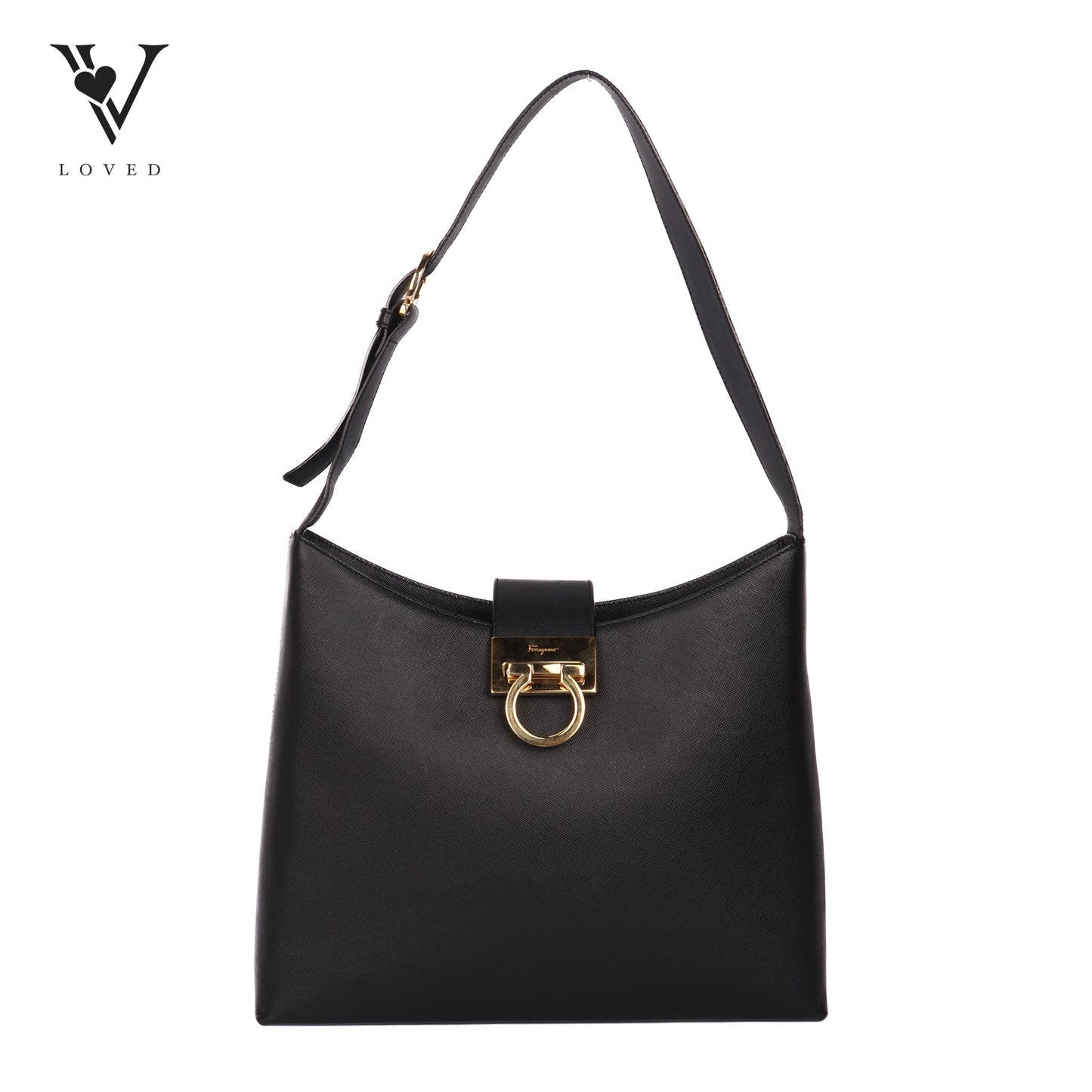 Gancio Hobo Bag In Black Saffiano Leather
