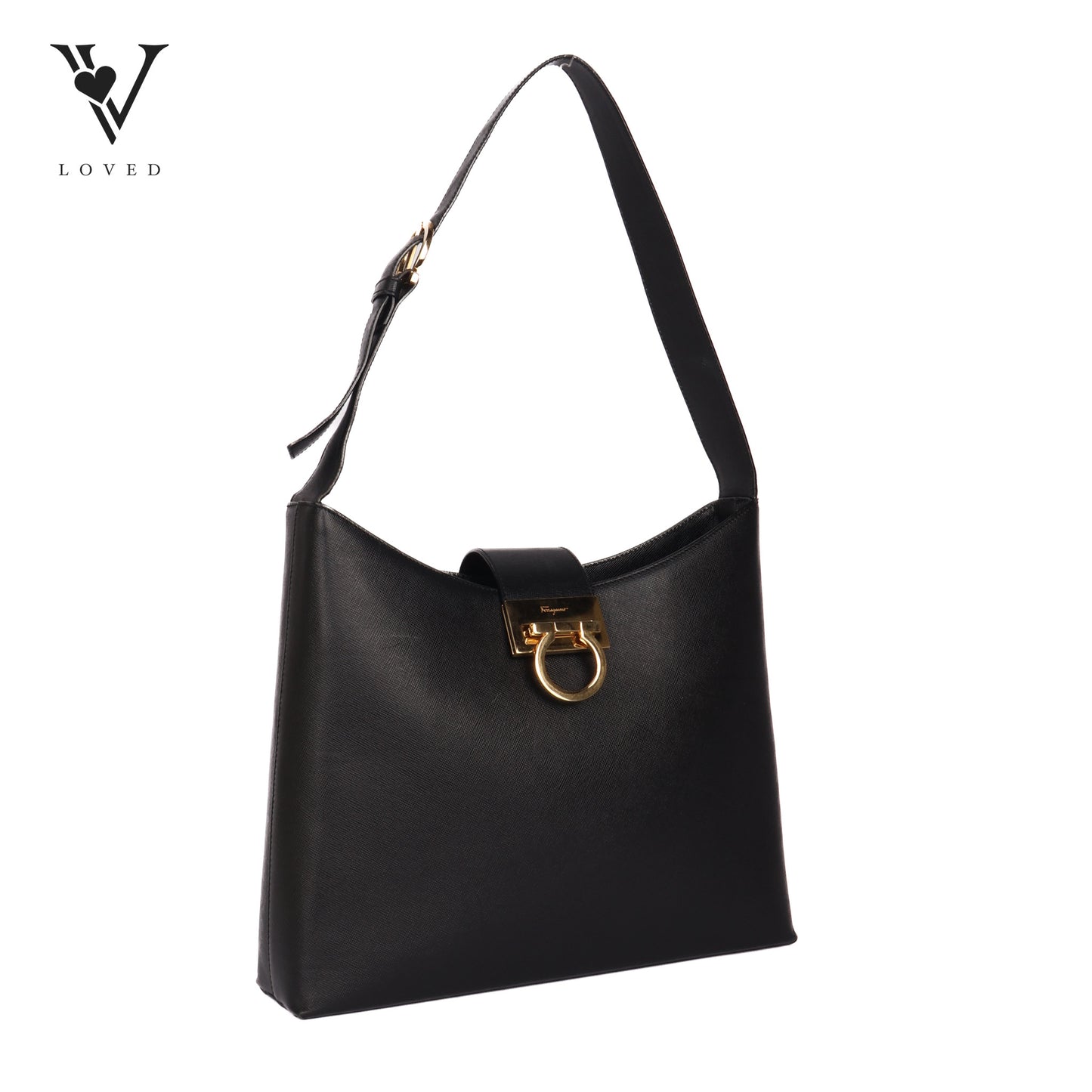 Gancio Hobo Bag In Black Saffiano Leather