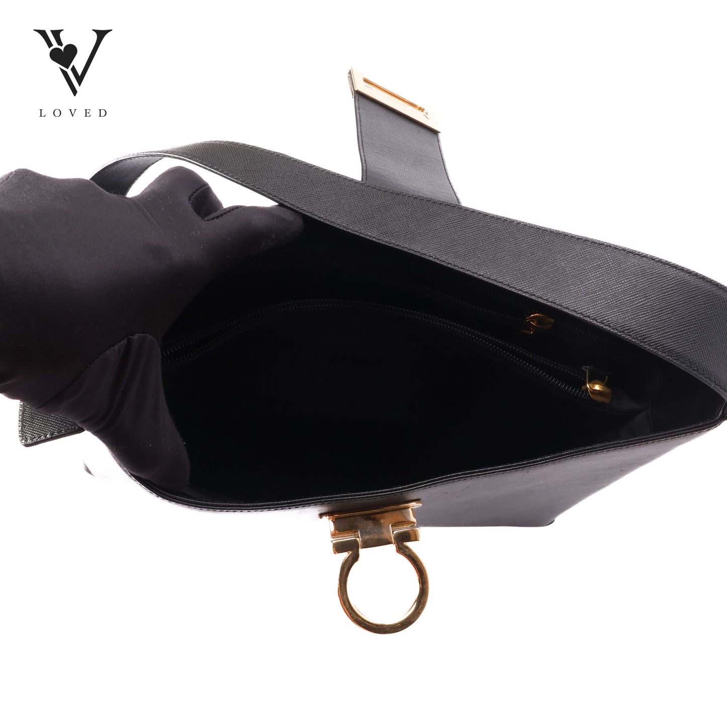 Gancio Hobo Bag In Black Saffiano Leather