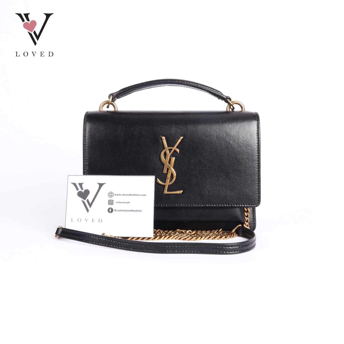 Black Leather Sunset Chain Shoulder Bag