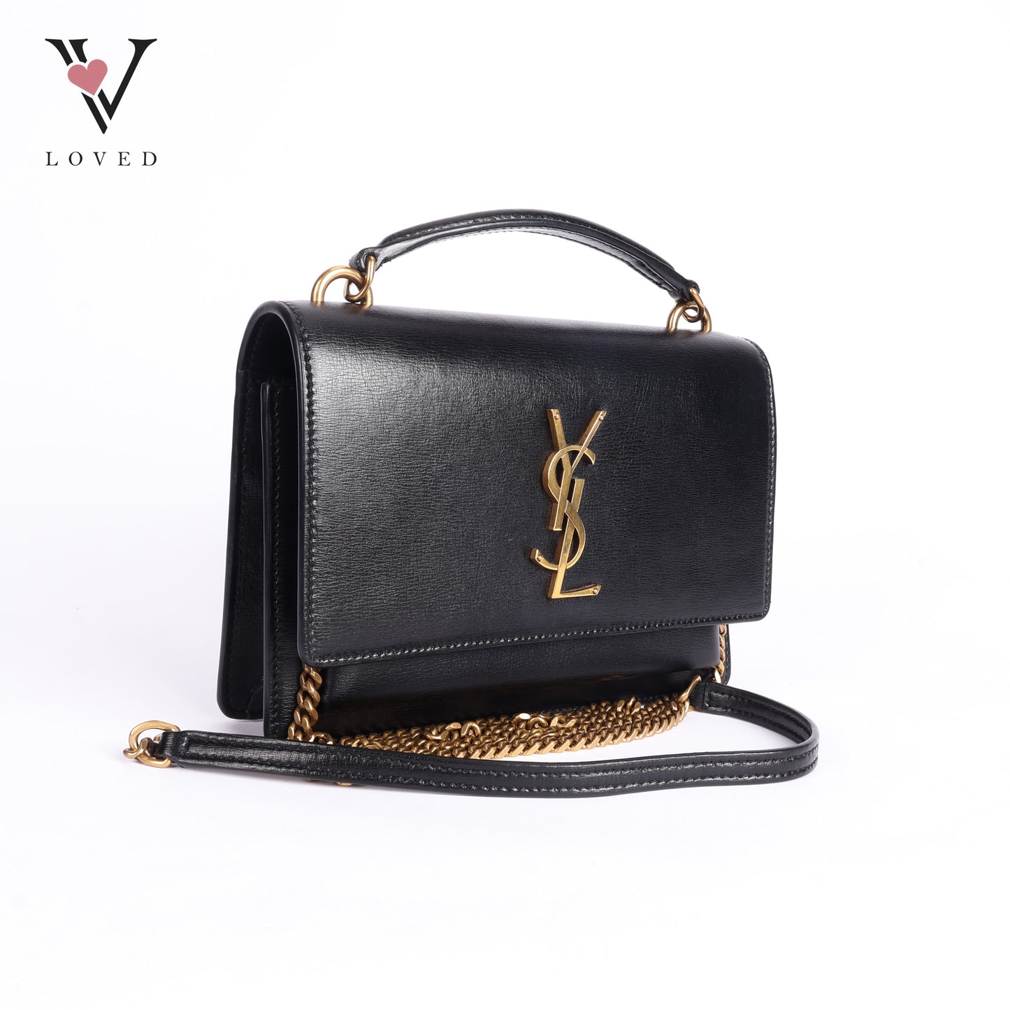Black Leather Sunset Chain Shoulder Bag