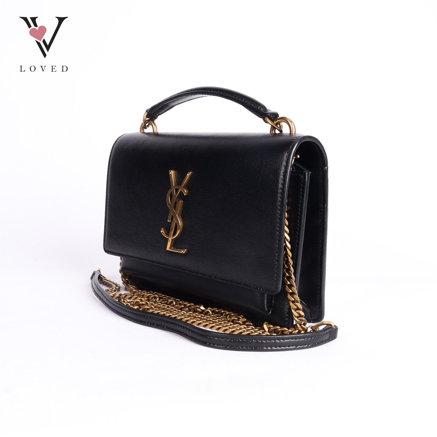 Black Leather Sunset Chain Shoulder Bag