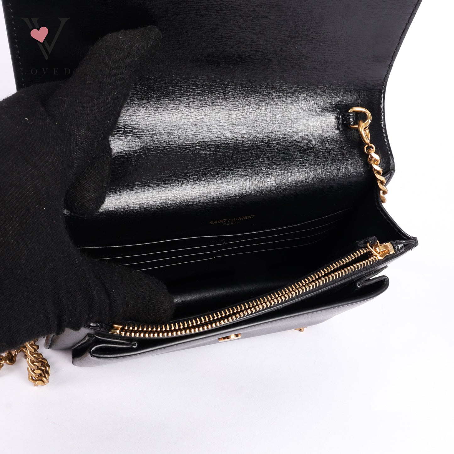 Black Leather Sunset Chain Shoulder Bag