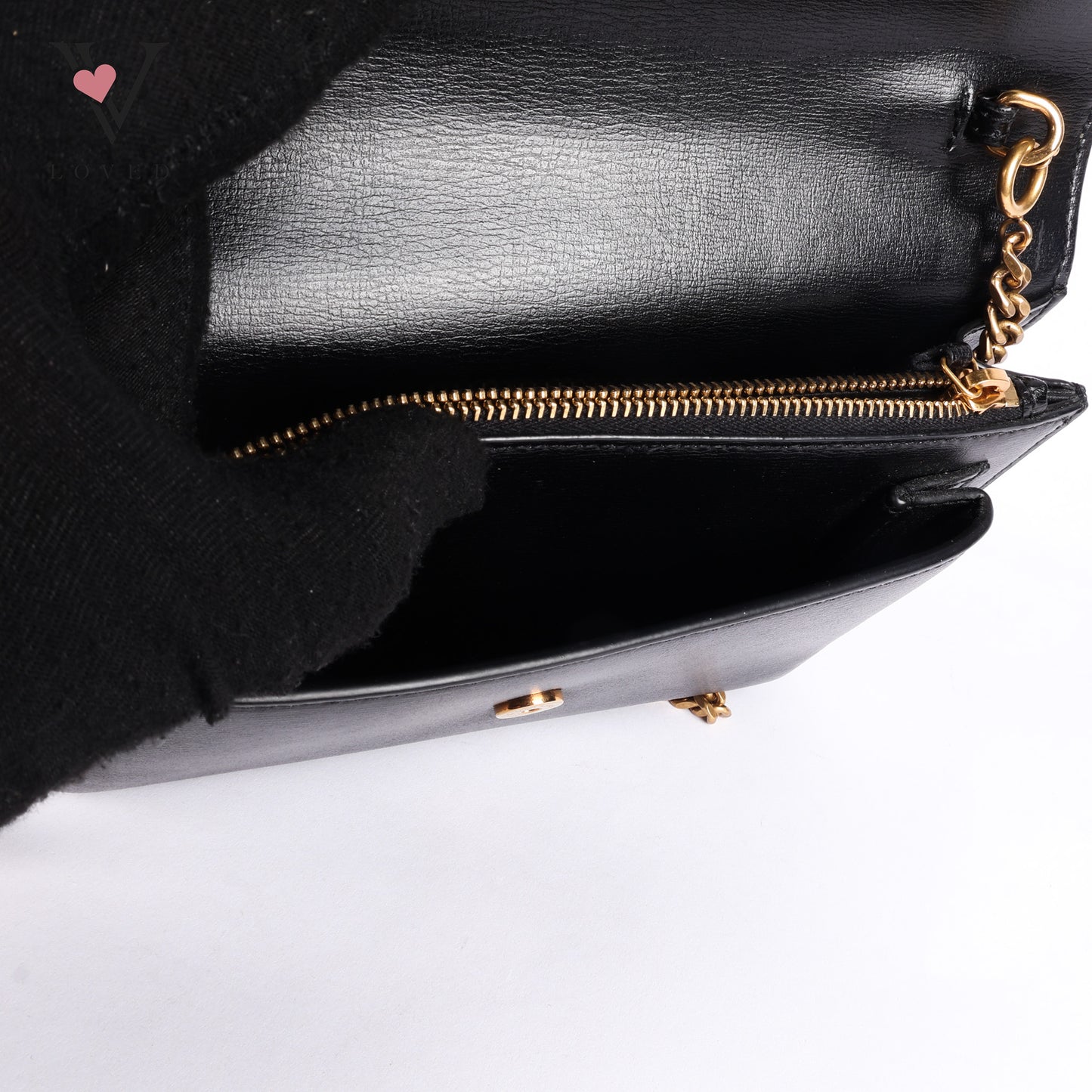 Black Leather Sunset Chain Shoulder Bag