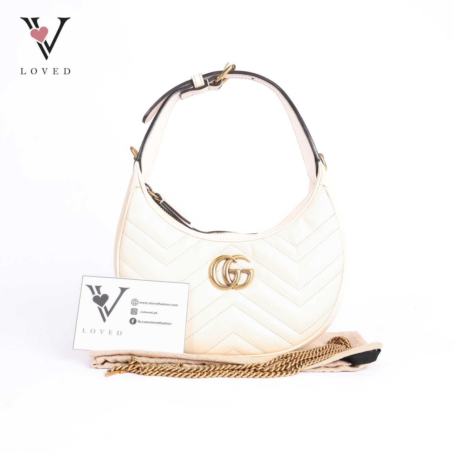 White GG Marmont Half Moon Shaped Matelasse Leather Satchel
