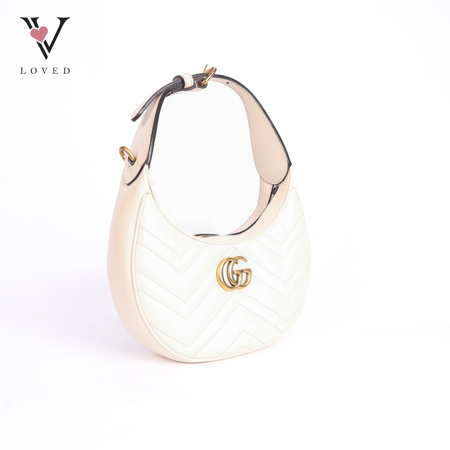 White GG Marmont Half Moon Shaped Matelasse Leather Satchel