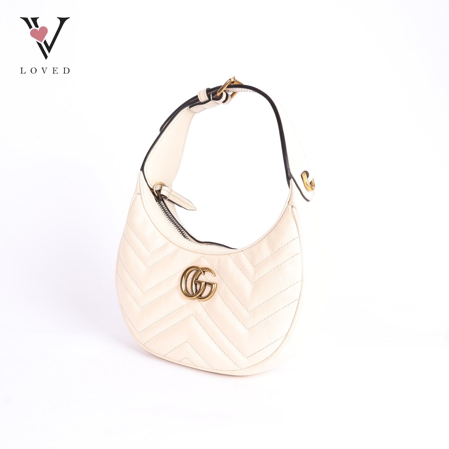White GG Marmont Half Moon Shaped Matelasse Leather Satchel