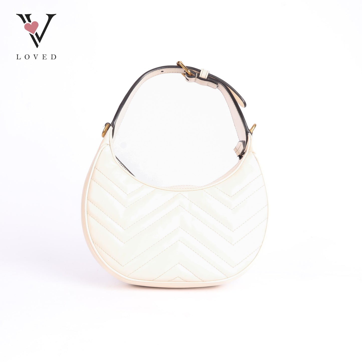 White GG Marmont Half Moon Shaped Matelasse Leather Satchel