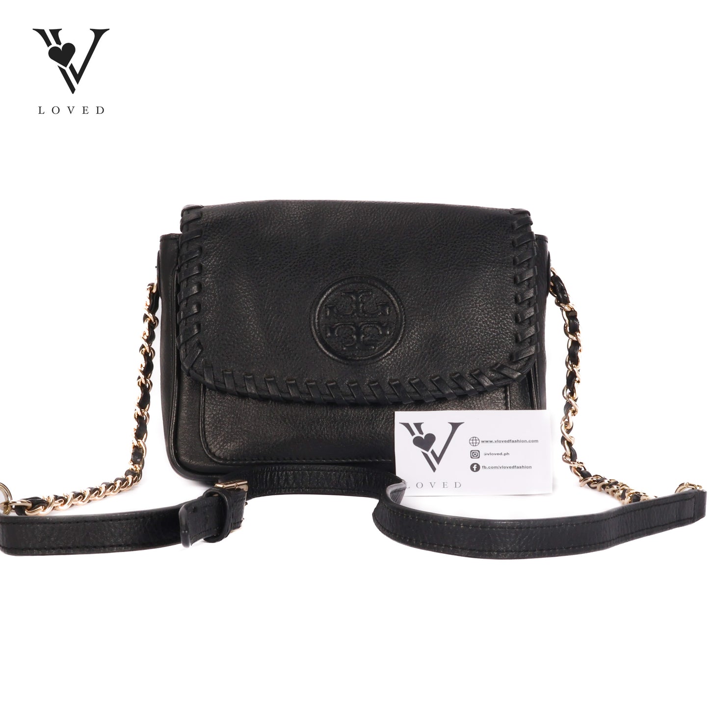 Black Leather Marion Flap Crossbody Bag