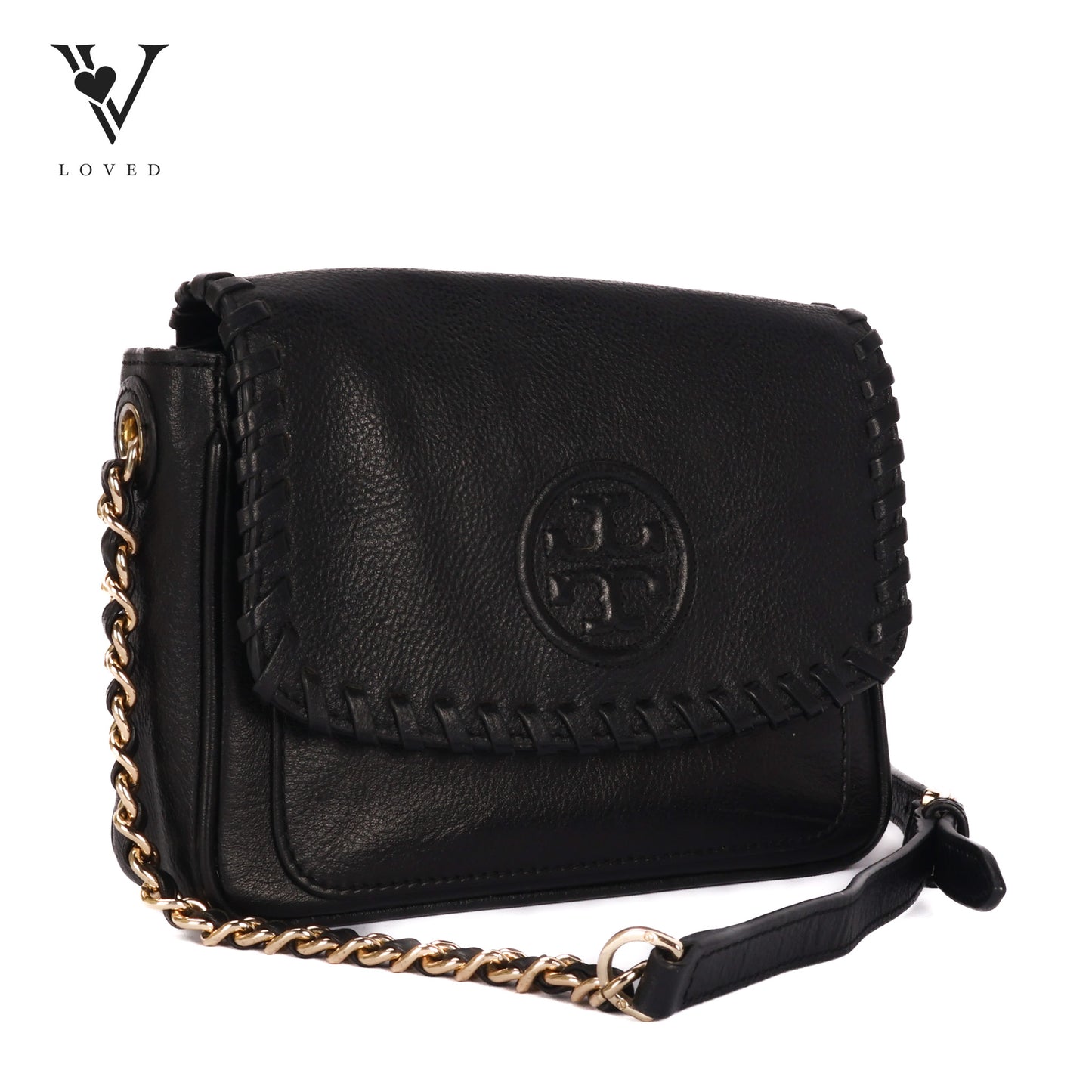 Black Leather Marion Flap Crossbody Bag