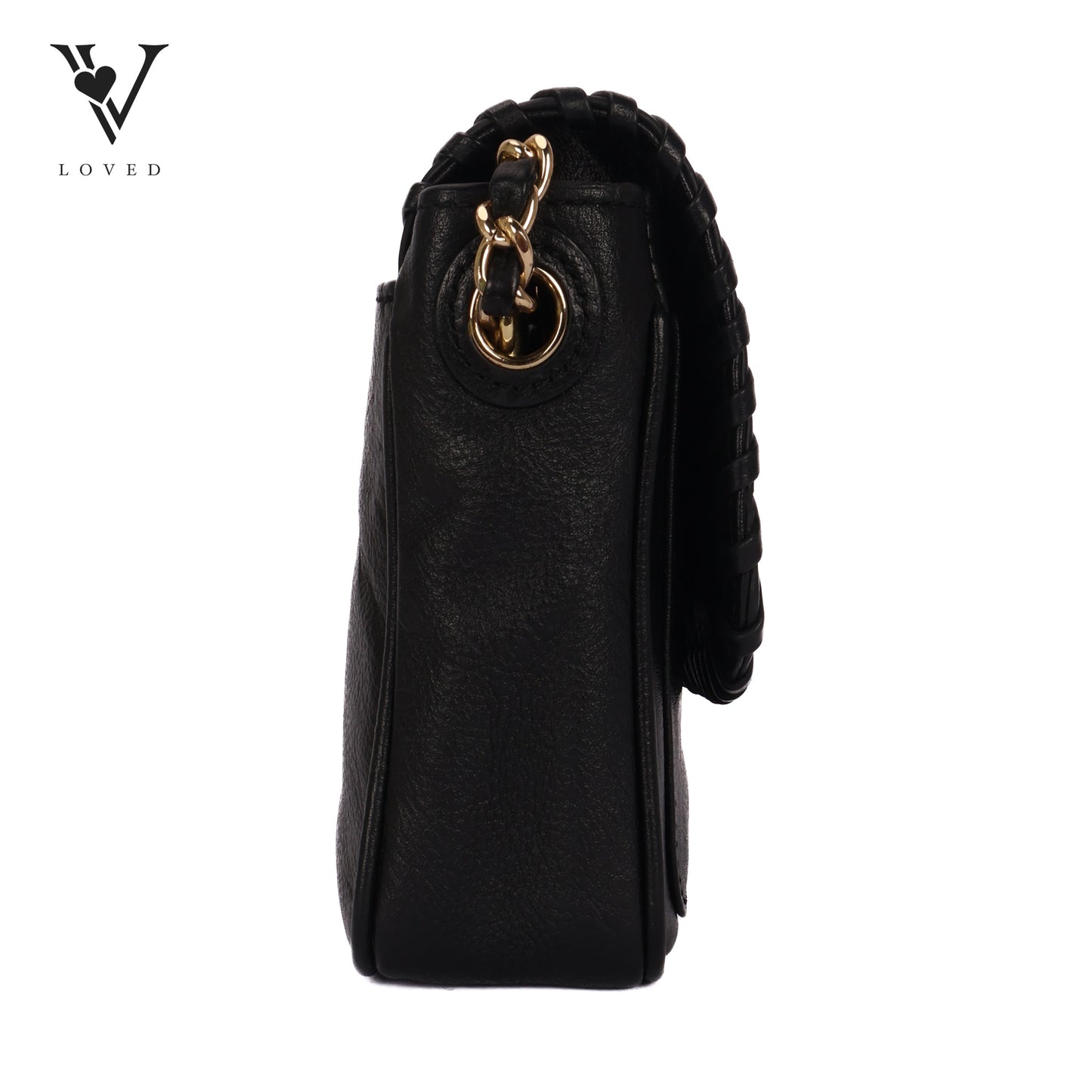 Black Leather Marion Flap Crossbody Bag