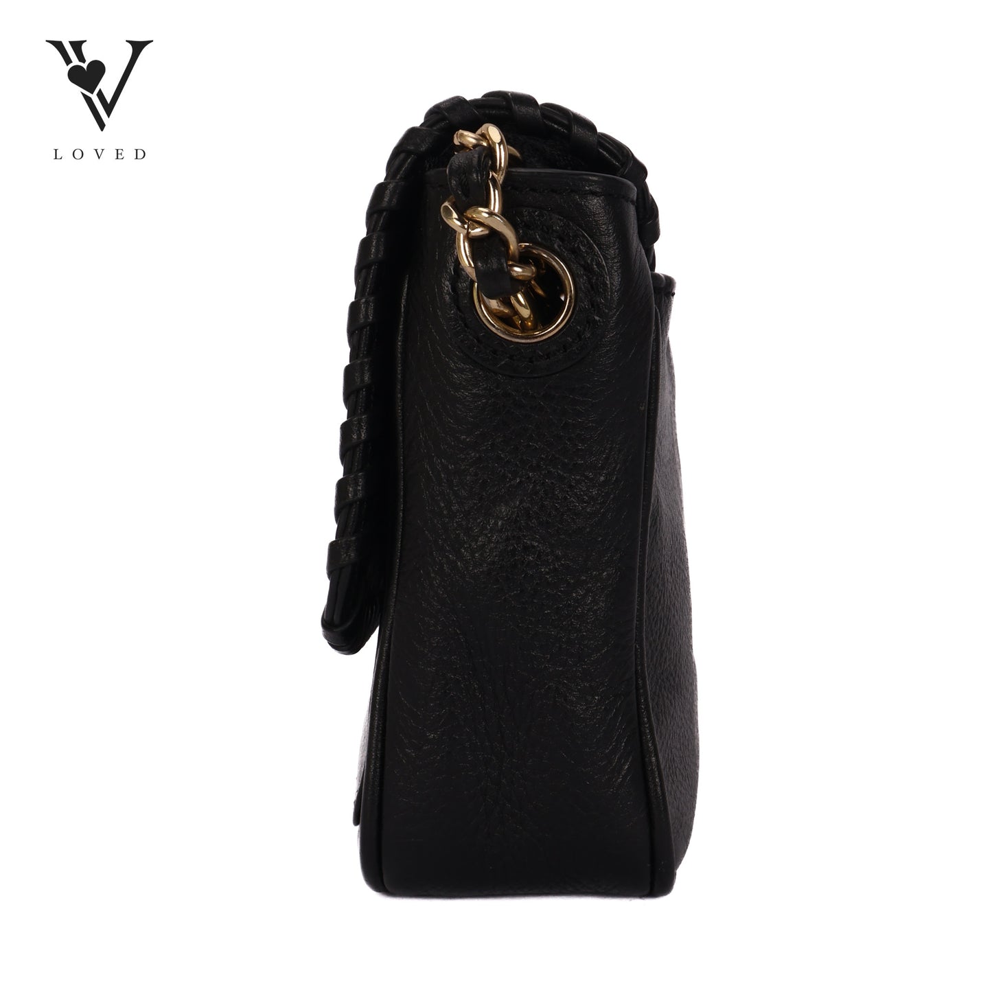 Black Leather Marion Flap Crossbody Bag