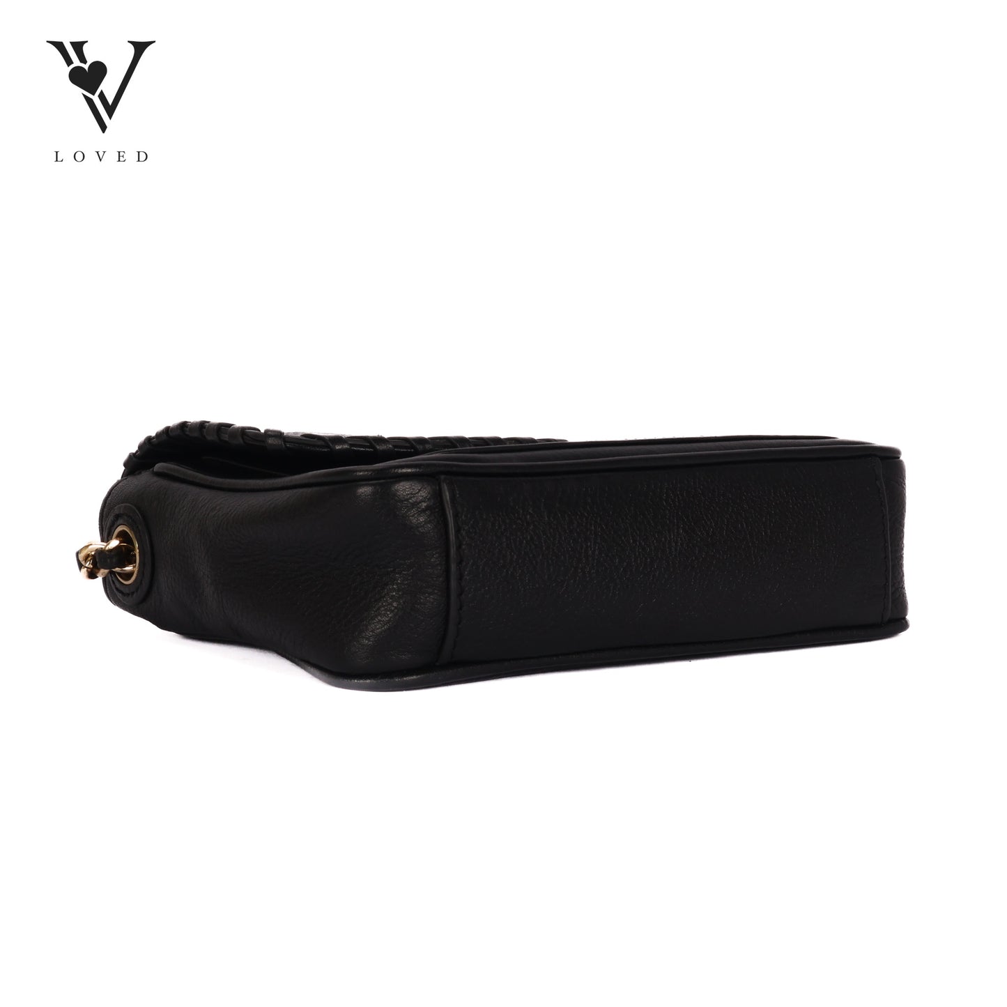 Black Leather Marion Flap Crossbody Bag