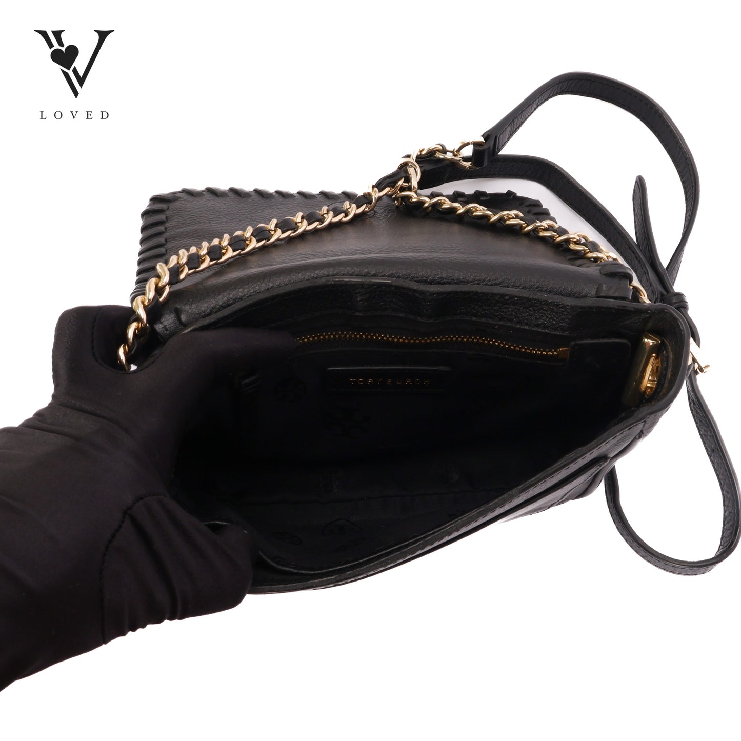 Black Leather Marion Flap Crossbody Bag