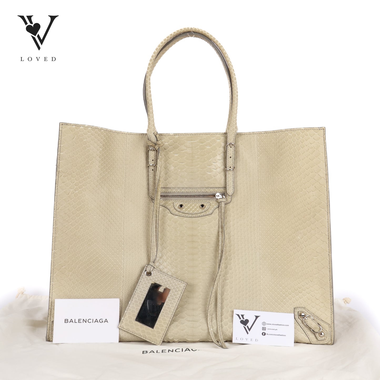 Chic Python Leather Tote In Beige Taupe