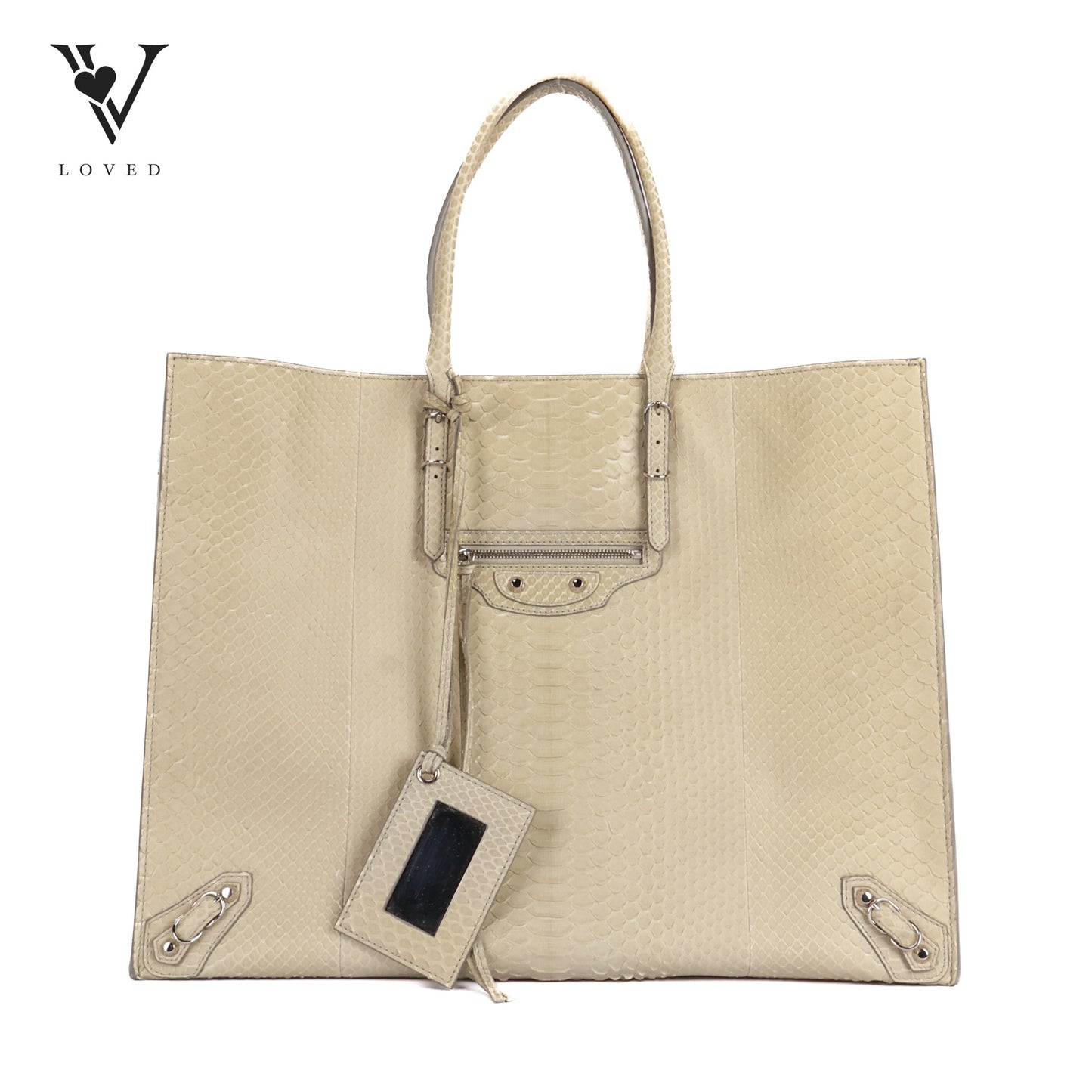 Chic Python Leather Tote In Beige Taupe