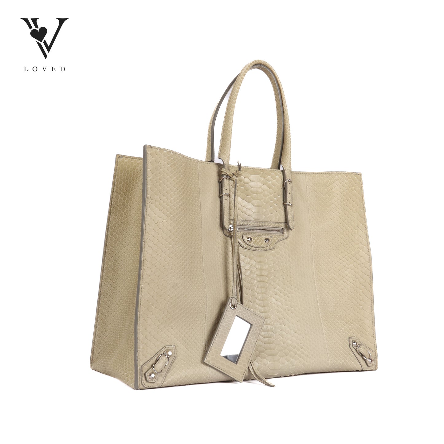 Chic Python Leather Tote In Beige Taupe