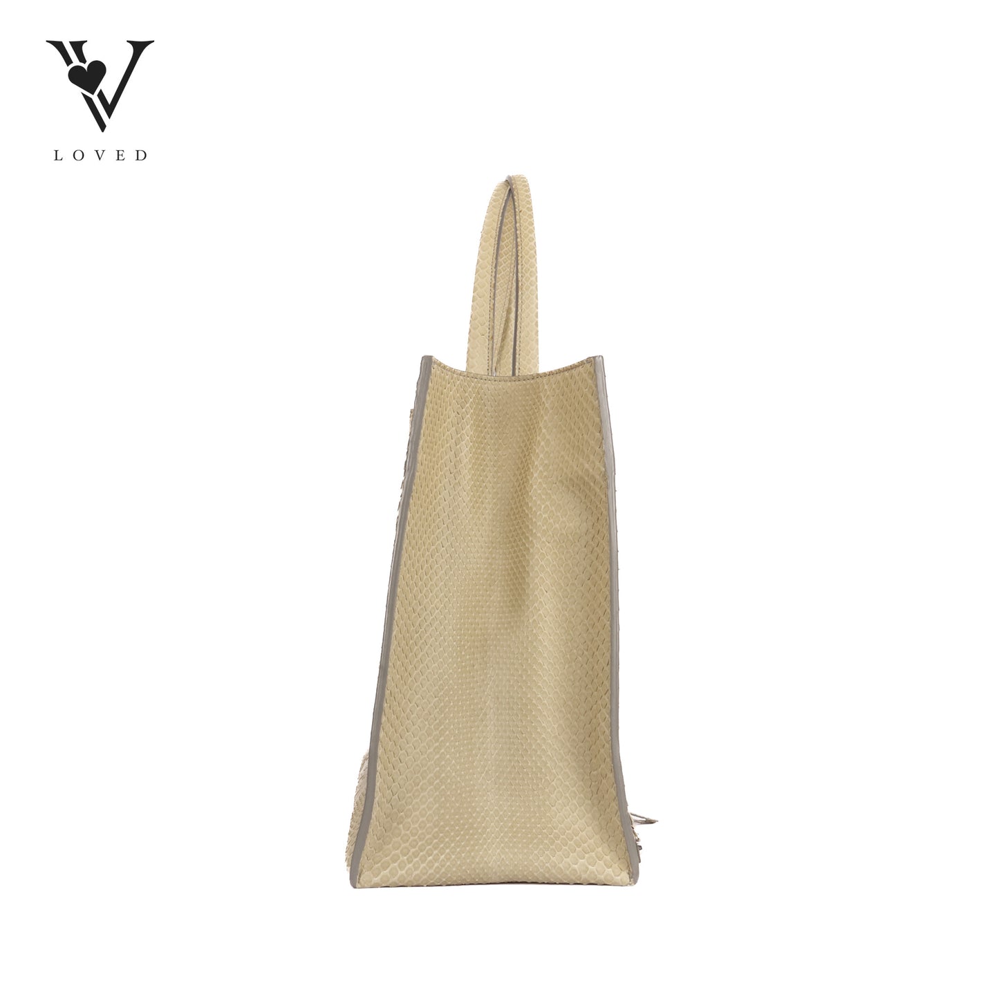 Chic Python Leather Tote In Beige Taupe