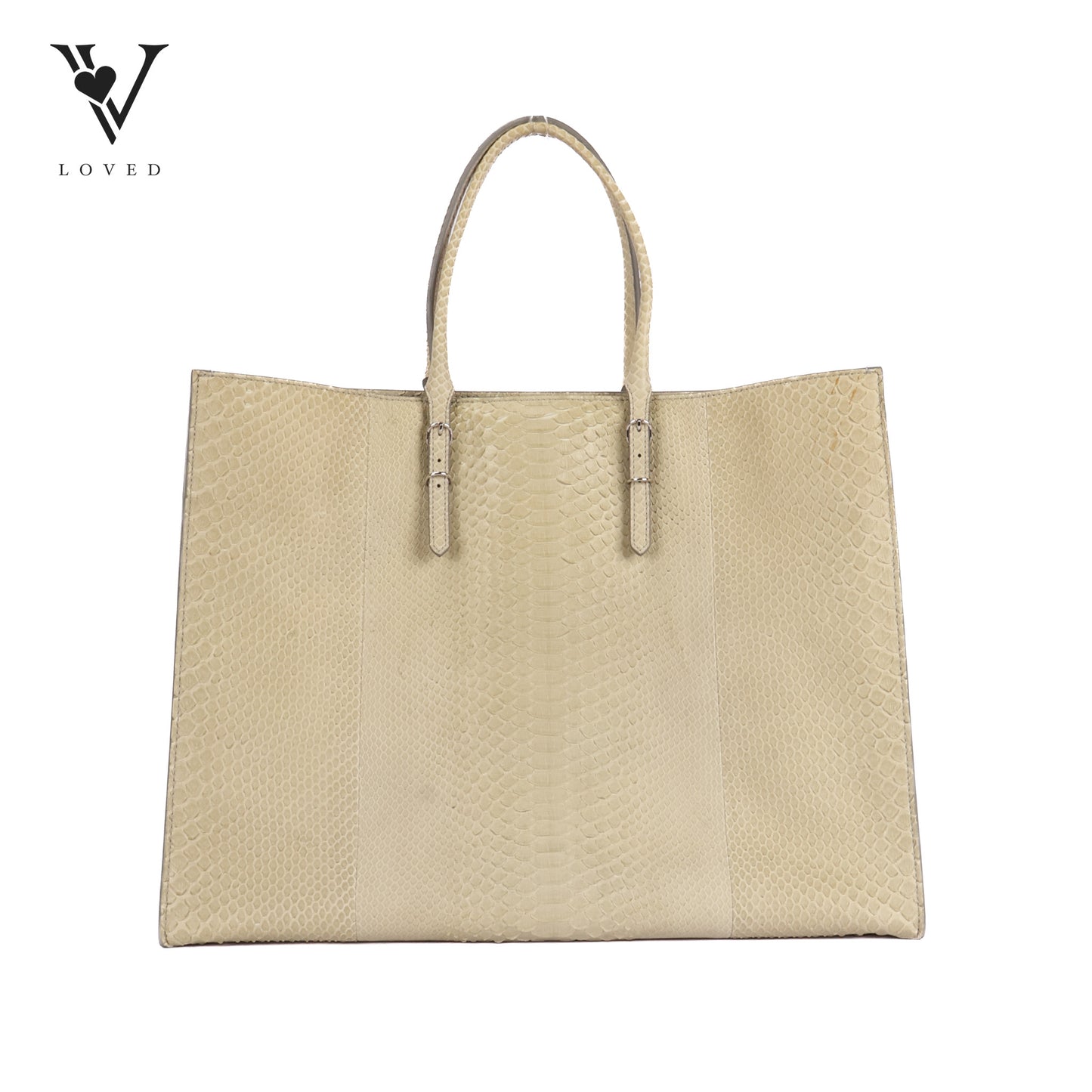 Chic Python Leather Tote In Beige Taupe