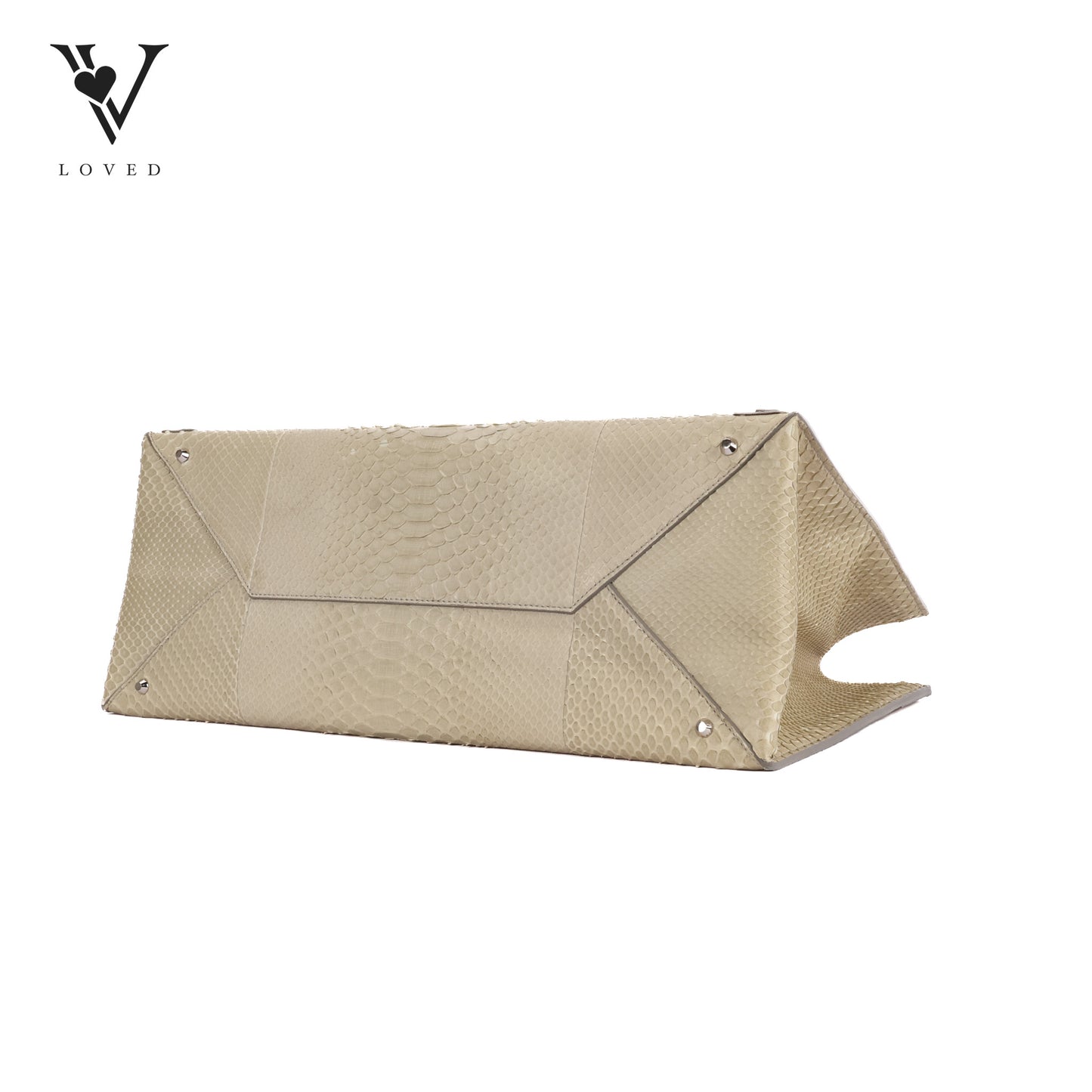 Chic Python Leather Tote In Beige Taupe