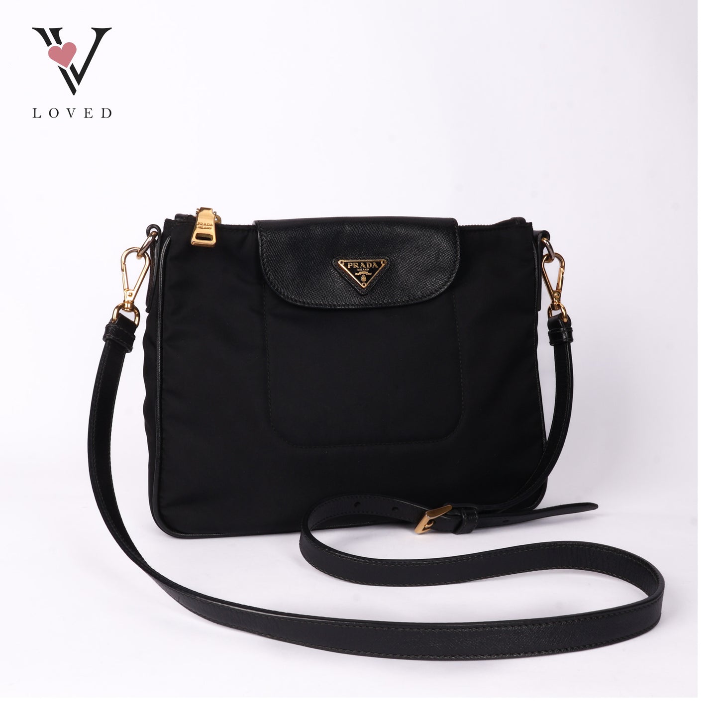 Black Nylon And Leather Trim Messenger Bag