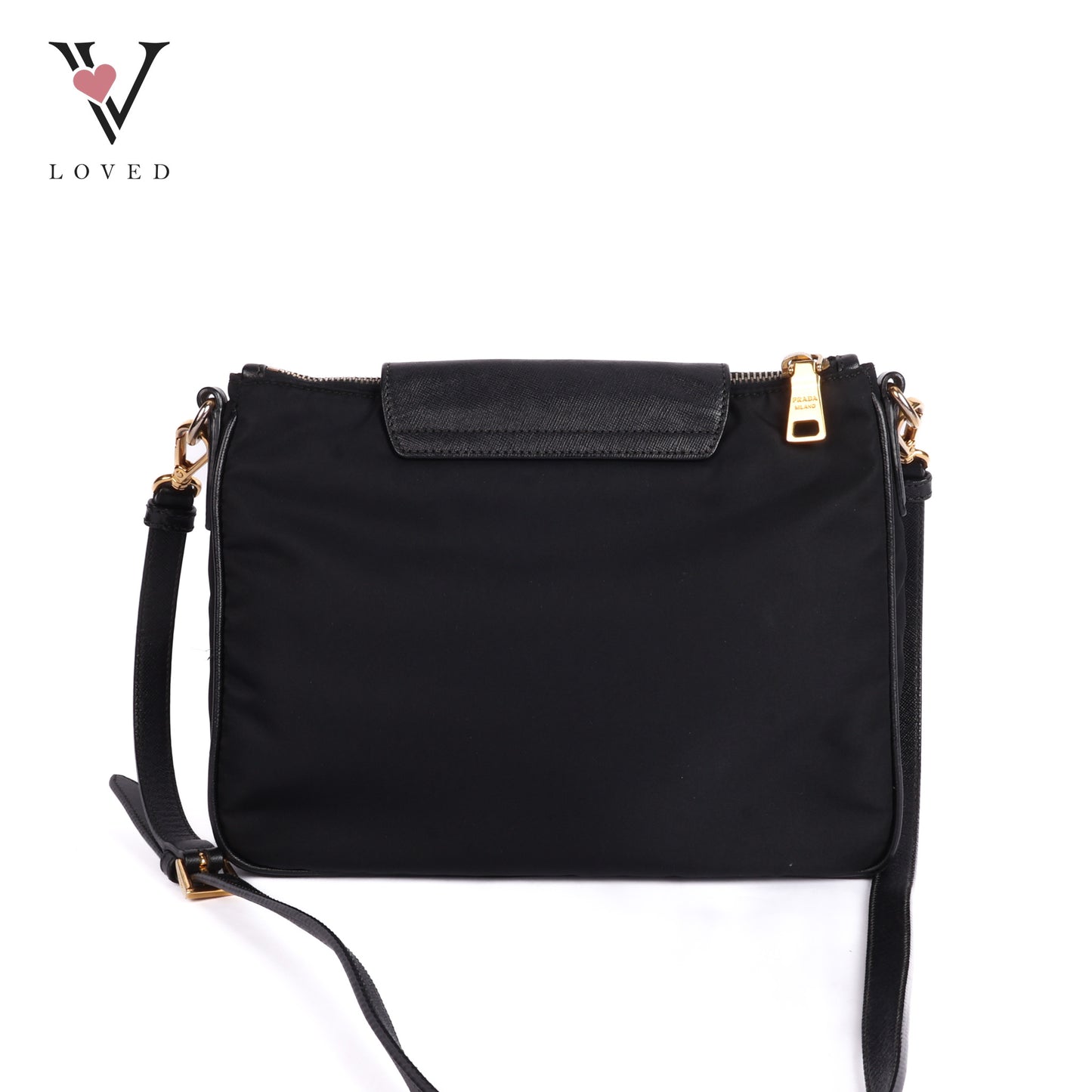 Black Nylon And Leather Trim Messenger Bag