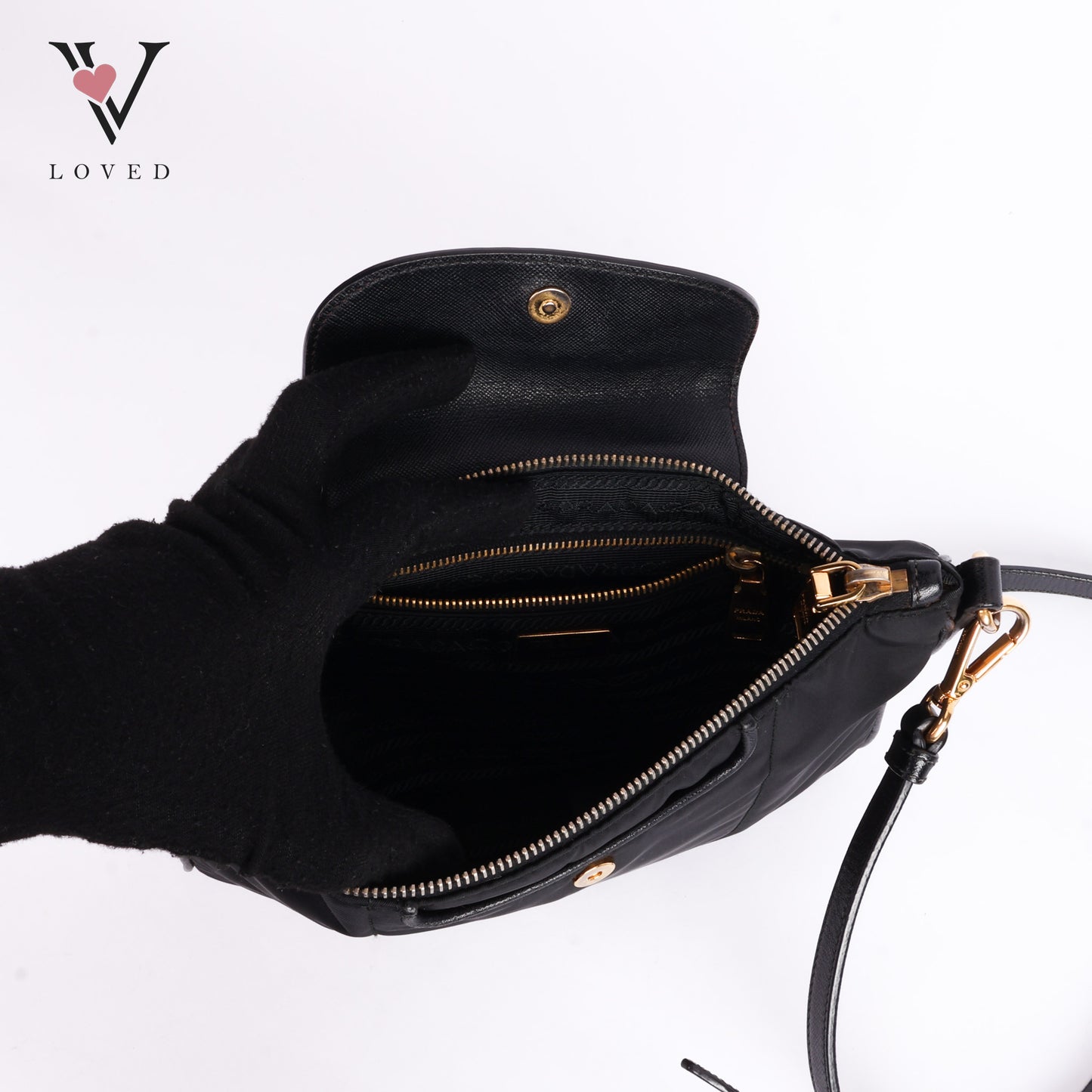 Black Nylon And Leather Trim Messenger Bag