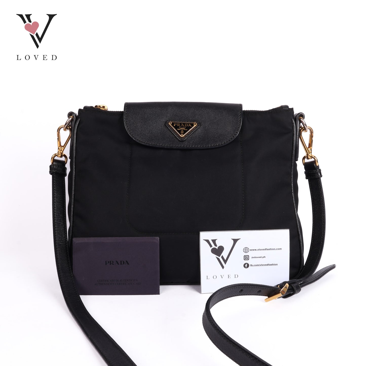 Black Nylon And Leather Trim Messenger Bag