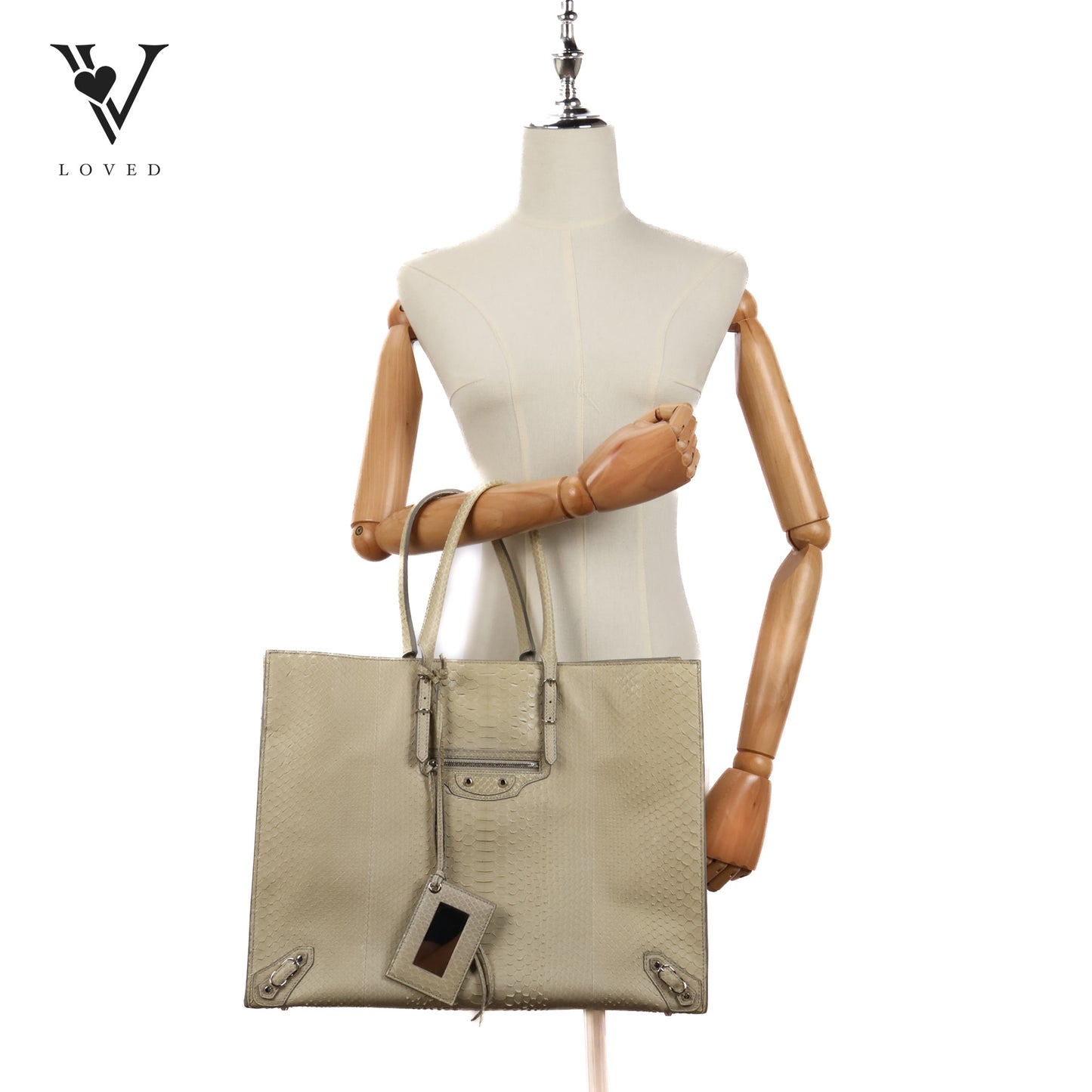 Chic Python Leather Tote In Beige Taupe