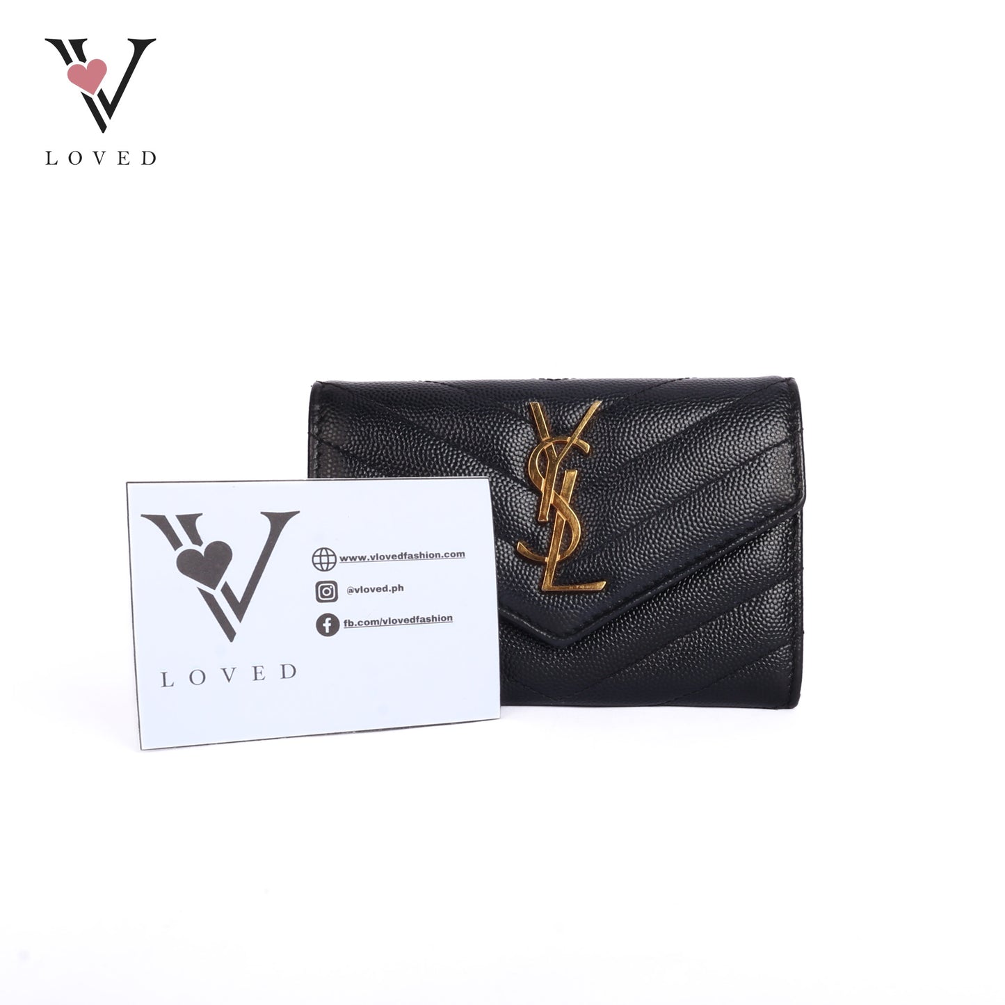 Cassandre Matelasse Small Envelope Wallet in Grain De Poudre Embossed Leather Black