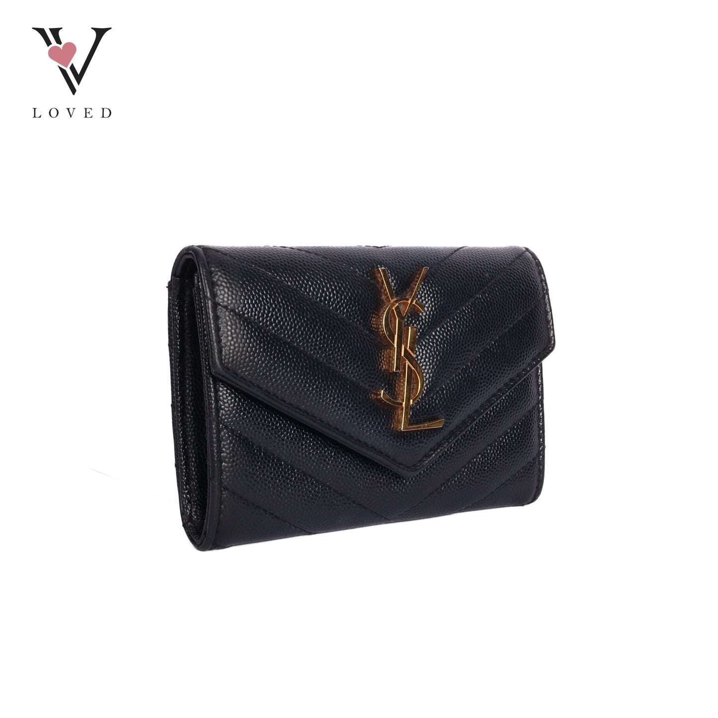 Cassandre Matelasse Small Envelope Wallet in Grain De Poudre Embossed Leather Black