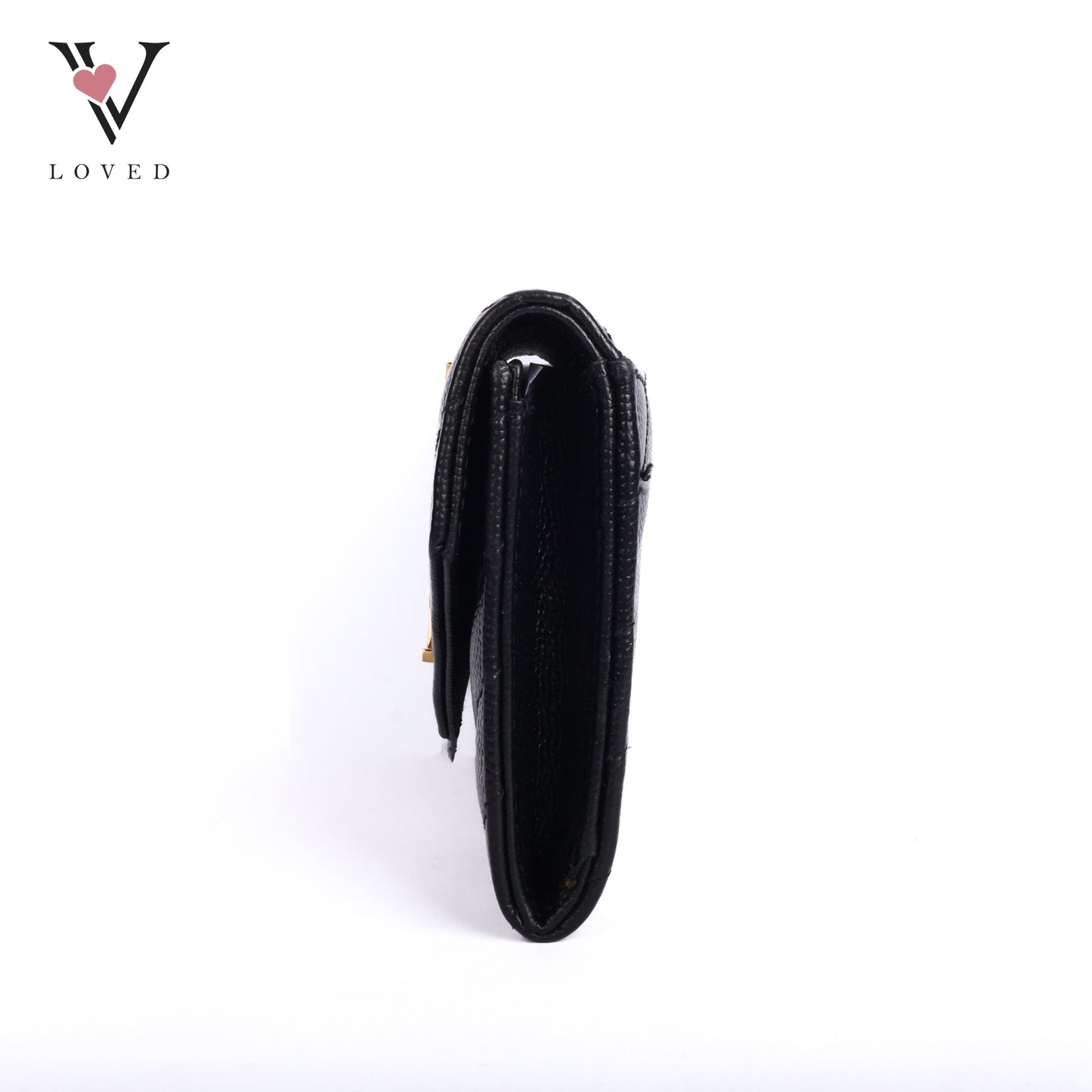 Cassandre Matelasse Small Envelope Wallet in Grain De Poudre Embossed Leather Black
