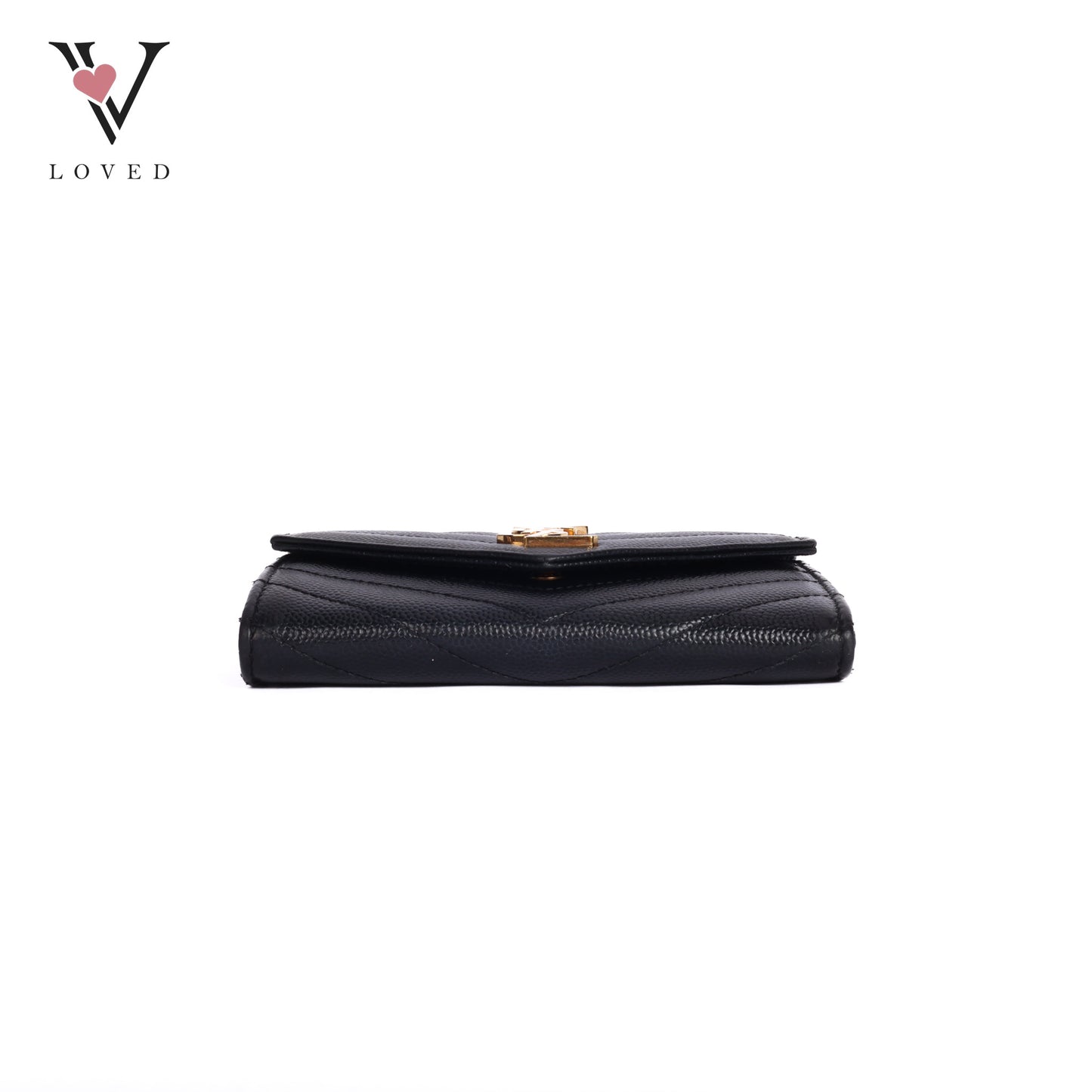 Cassandre Matelasse Small Envelope Wallet in Grain De Poudre Embossed Leather Black