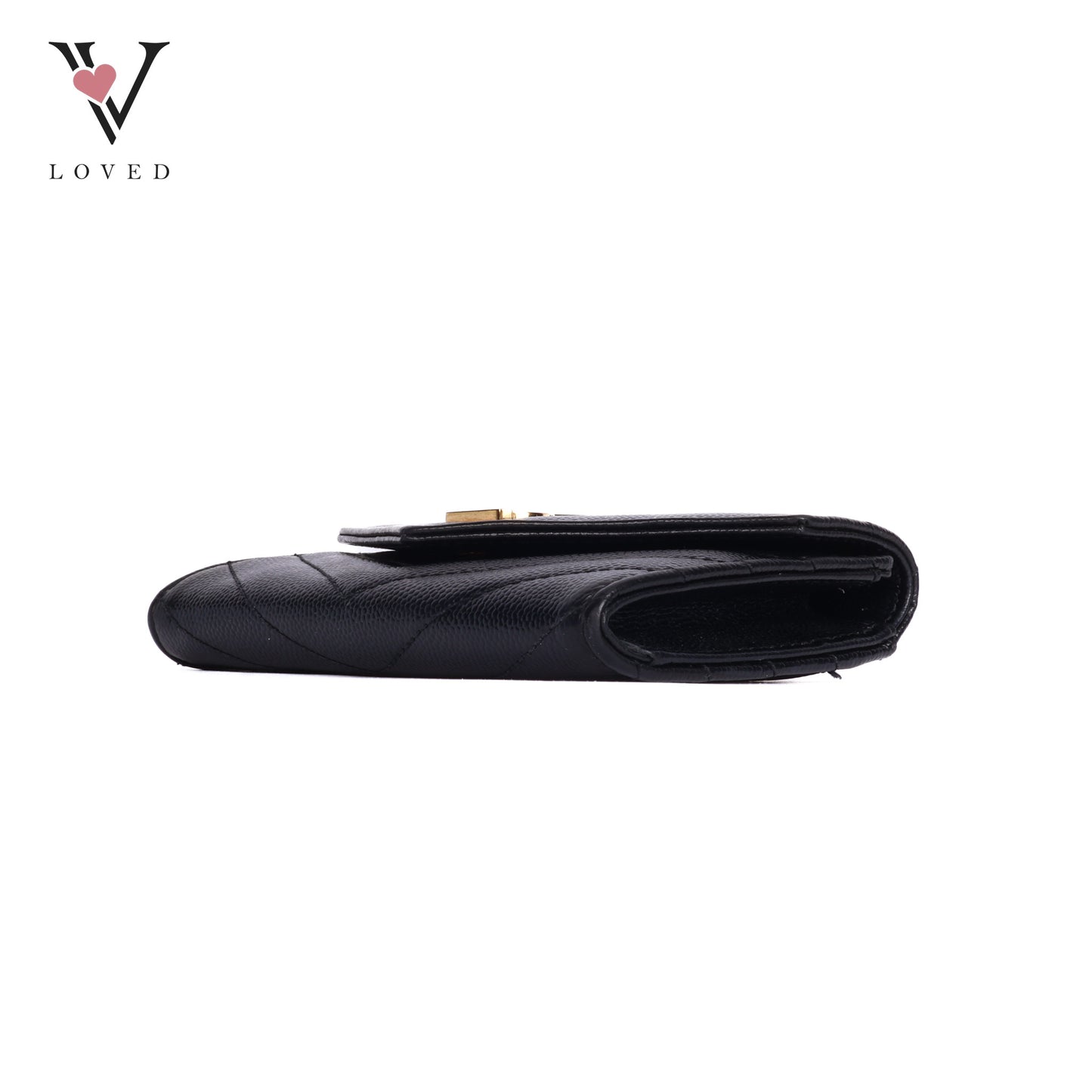 Cassandre Matelasse Small Envelope Wallet in Grain De Poudre Embossed Leather Black