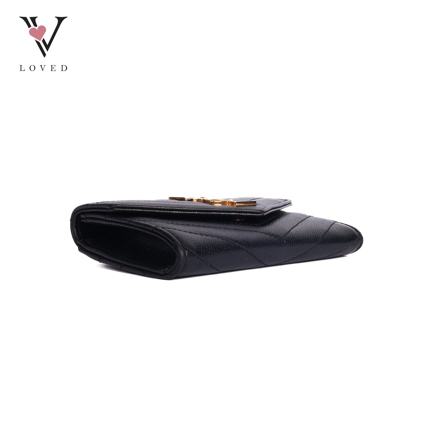 Cassandre Matelasse Small Envelope Wallet in Grain De Poudre Embossed Leather Black