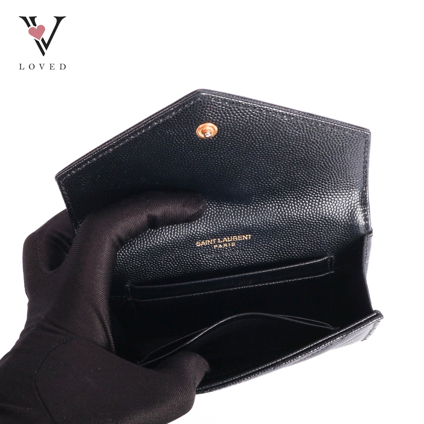 Cassandre Matelasse Small Envelope Wallet in Grain De Poudre Embossed Leather Black